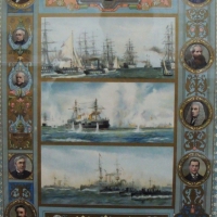 1899 Chromolithograph - Queen Victoria's Navy featuring dreadnaughts by William Wyllie in gilt frame - Sold for $37 - 2017