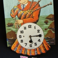 Vintage timber Bagpiper wall clock with key and legs for pendulum - Made in France - Sold for $62 - 2017