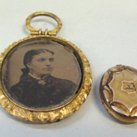 2 x Victorian photo lockets gold plated and pinchbeck - Sold for $75 - 2017