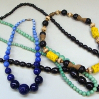 Group lot - ladies vintage costume jewellery incl, assorted coloured glass bead necklaces incl, green, black blue, etc - Sold for $27 - 2017