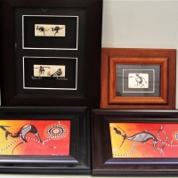 Group of framed miniature Aboriginal paintings including Melaleuca Malier Bone Art - Sold for $31 - 2017