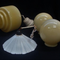 Small group lot of Art Deco light fittings and shades - Sold for $35 - 2017