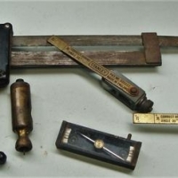 Small group of tool including Patent Anycut saw, Stanley honing gauges, compass with locking mechanism etc - Sold for $43 - 2017