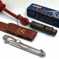 Small group lot incl whistle on military lanyard, boxed dog whistle and vintage souvenir bottle opener - Sold for $27 - 2017