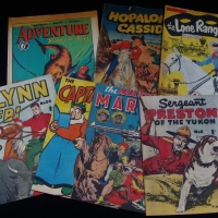 Small group lot vintage comics incl Sergeant Preston, The Lone Ranger, Hopalong Cassidy, Flynn of The FBI, etc - Sold for $35 - 2017