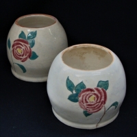 2 x vintage Australian Pottery - Karl Duldig hand painted ceramic vases - makers marks to base - Sold for $56 - 2017