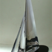 Chrome Art deco sailing ship model on black glass base AF - Sold for $75 - 2017