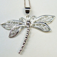 Large Sterling silver filigree Dragonfly pendant on silver chain - Sold for $81 - 2017