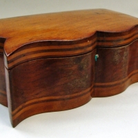 Vintage timber teak & other woods - shaped jewellery box with velour lining - Sold for $43 - 2017