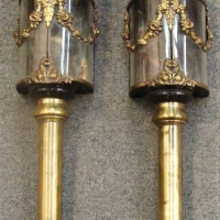 Pair of Ornate  C1870's brass Hearse Carriage lamps with floral brass garlands - Sold for $373 - 2017