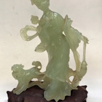 Vintage Chinese Jadeite female figure with temple dog - approx 20cms H - Sold for $68 - 2017