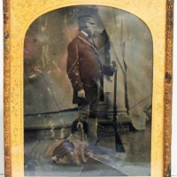 1860's US Civil War period  Ambrotype featuring man with rifle & dog - Sold for $37 - 2017