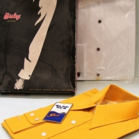 2 x Packaged AS NEW Vintage MEN'S SHIRTS - Bisley White patterned w Naru Clooar + Blue Sea Yellow colour - Sold for $25 - 2017