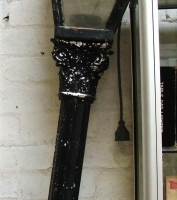 Tall cast alloy black painted antique style garden lamp with glass panels and ornate detailing - Sold for $99 - 2017