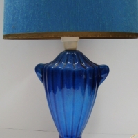 1970s Blue ceramic lamp with original shade - Sold for $35 - 2017