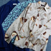 3 x Men's Long sleeved SHIRTS - amazing 1970's Nick Vidal label, Gloweave + HERMES style label - Sold for $25 - 2017