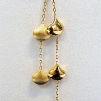 Ladies 9ct fine gold chain with two suspended drops in matt & bright gold - TW 32 grms - Sold for $75 - 2017