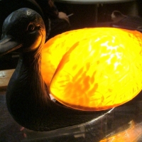 Modern vintage style DUCK shaped LAMP - metal Body w Amber glass shade to back - Sold for $68 - 2017