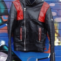 Vintage SHOEI Leather MOTORBIKE Jacket - all metal zips, etc - Black w Red shoulder pads, medium size, needing new lining - Sold for $25 - 2017