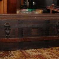 c1890 travel trunk with wood & metal binding - Sold for $118 - 2017