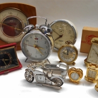 Group of clocks incl Boxed Europa traveling alarm clock, etc - Sold for $25 - 2017