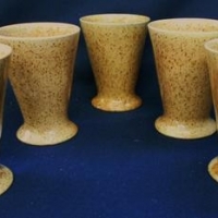 5 x Brown speckled Remued Australian pottery beakers - Sold for $25 - 2017