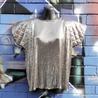 Ladies 1970s Whiting & Davis silver mesh top with quilted short sleeves - size M - Sold for $211 - 2017