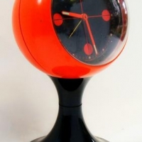 Retro 1970s West German made ALARM Clock - ball shaped on pedestal base, black & red colours, af - Sold for $31 - 2017