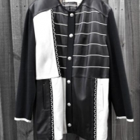 Torras Spanish made leather black & cream, button front jacket - Sold for $31 - 2017