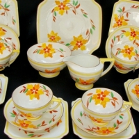 1930's Royal Doulton 21 piece art deco 'Floral Design' part china tea set - Sold for $75 - 2017