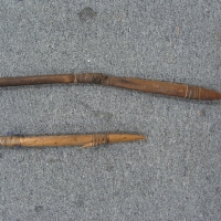 2 x Vintage Aboriginal barbed wooden spears - Sold for $37 - 2017