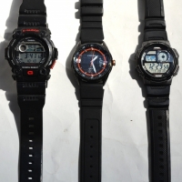 3 x gents sports watches incl Citizen Eco-Drive and 2 x Casio digital watches - all with black rubber wrist bands - Sold for $35 - 2017