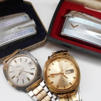 Small group lot men's accessories incl c1980's Seiko wrist watches & 2 x cased Ronson Varaflame cigarette lighters - Sold for $50 - 2017
