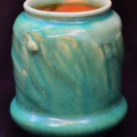 1940s Australian Pottery green vase with gum leaf by Melrose 10cm tall - Sold for $27 - 2017