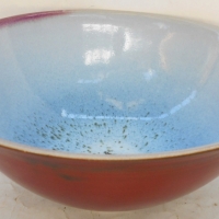 ARNAUD BARRAUD Australian Pottery BOWL - Pink & Blue mottled glaze to interior - 285cm Diam - Sold for $25 - 2017