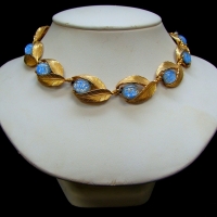 c1950's Signed Schiaparelli gold colored necklace with opal style stones - Sold for $62 - 2017