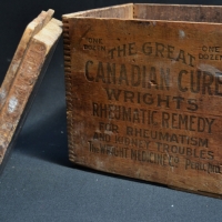 C1900 wooden box advertising The Great Canadian cure Wrights Rheumatic Remedy - Sold for $27 - 2017