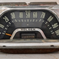 1960's Holden chrome dashboard with miles per hour, fuel, etc gauges - Parts numbers  details verso - Sold for $43 - 2017