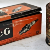 2 x Vintage tin packaging items incl Swastika Enamel paint tin with contents - Nicholson Ltd London & a KLG sparking plugs by Smith & Sons of Australi - Sold for $35 - 2017