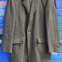 Fab Vintage Mens Full length TRENCH COAT - Brown & Green Tweed like pattern, Myer Store for Men label by Frieze - size 38 reg - Sold for $25 - 2017