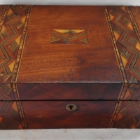 Victorian Sewing box with geometric inlay & original key - Sold for $43 - 2017