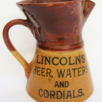 Vintage ceramic Lincloln's Beer, Waters & Cordials ceramic handled jug - Sold for $68 - 2017