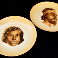 2 x Brownie Downing wall plates incl Aboriginal Warrior and girl - Sold for $50 - 2017