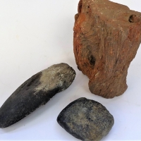 Group with 2 Diorite Aboriginal axe heads and piece of petrified wood - Sold for $75 - 2017