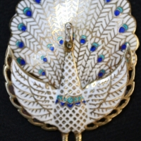 1960s two sectioned gold plated Siam silver peacock Brooch - fine whitebluegreen enameling - Sold for $68 - 2017