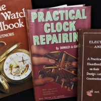 Group of Clock books incl Practical clock repairing, Pocket watch handbook & electric clocks and chimes - Sold for $31 - 2017