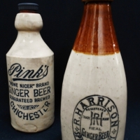c1900 Stoneware Bottles R Harrison Ginger beer & Pinks Ginger beer Chichester - Sold for $31 - 2017