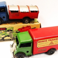 2 x Wind up tin toys by Triang Minic - Express service & covered lorry - Sold for $137 - 2017