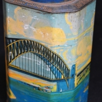 1930s Bushells Tea tin canister featuring the Sydney harbour Bridge - Sold for $174 - 2018