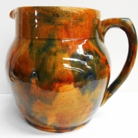 1931 John Campbell Australian pottery jug - brown & green sponge glaze marked to base JC 1931 - Sold for $186 - 2018